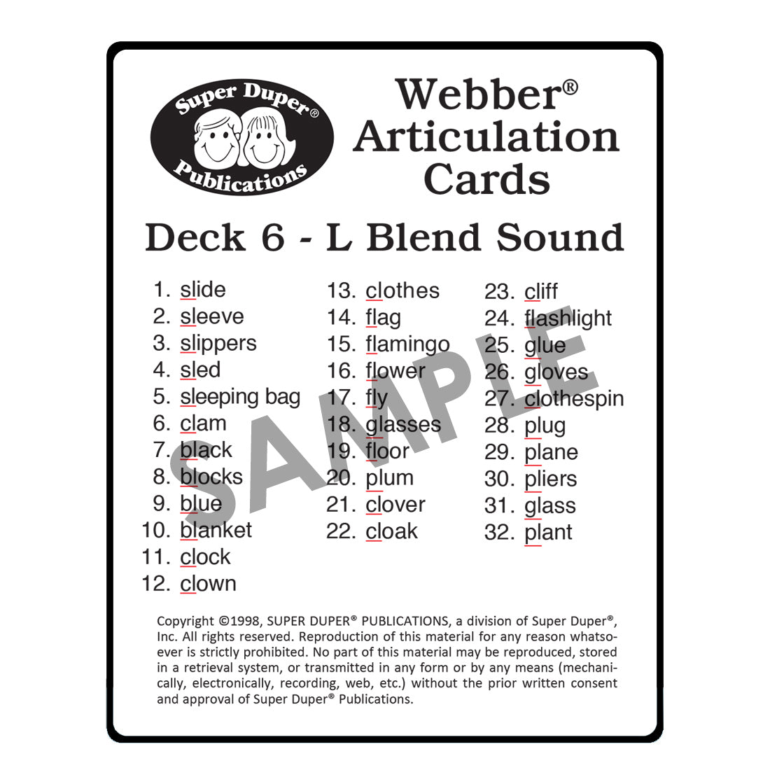 Webber® Articulation Cards - L Blends
