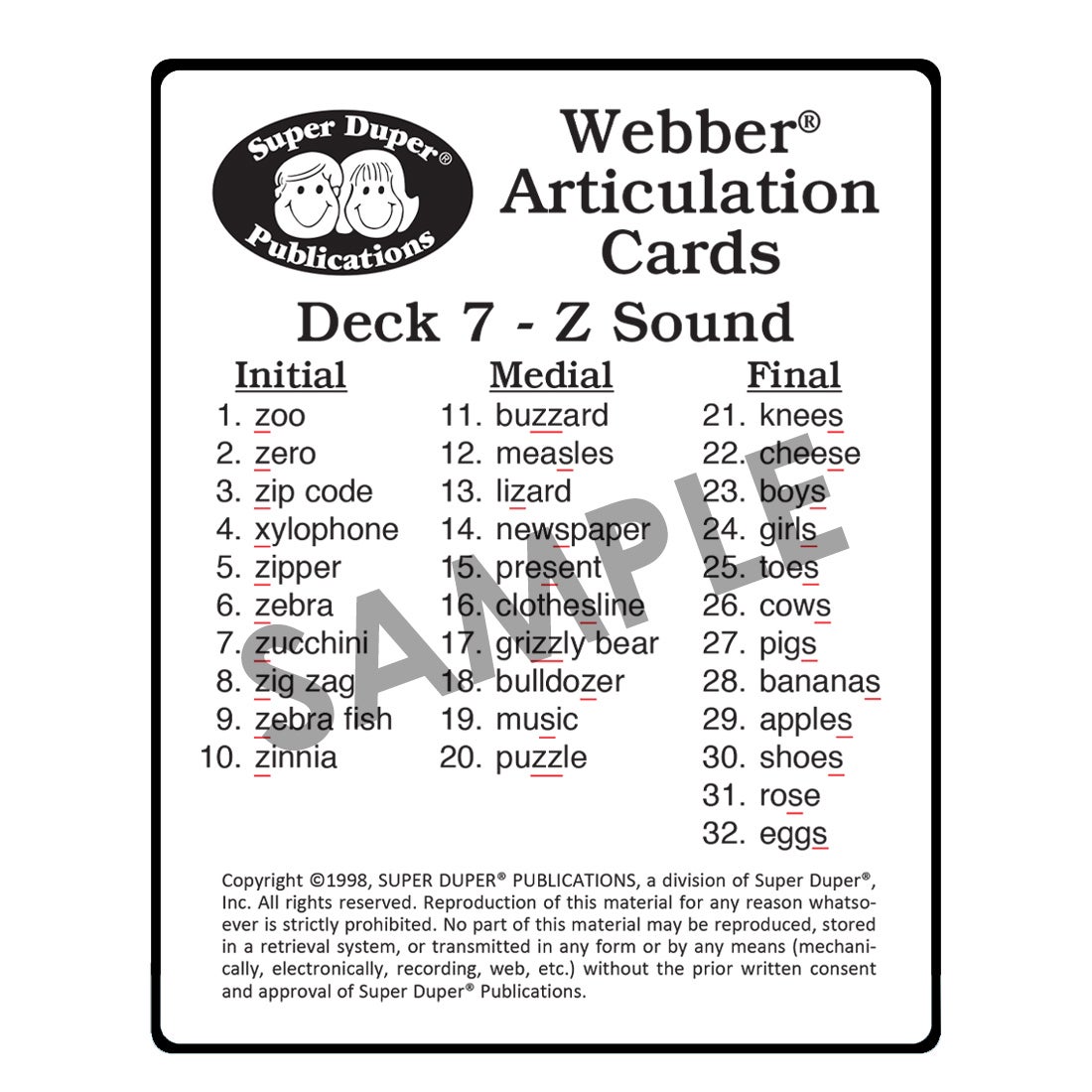Webber® Articulation Cards - Z