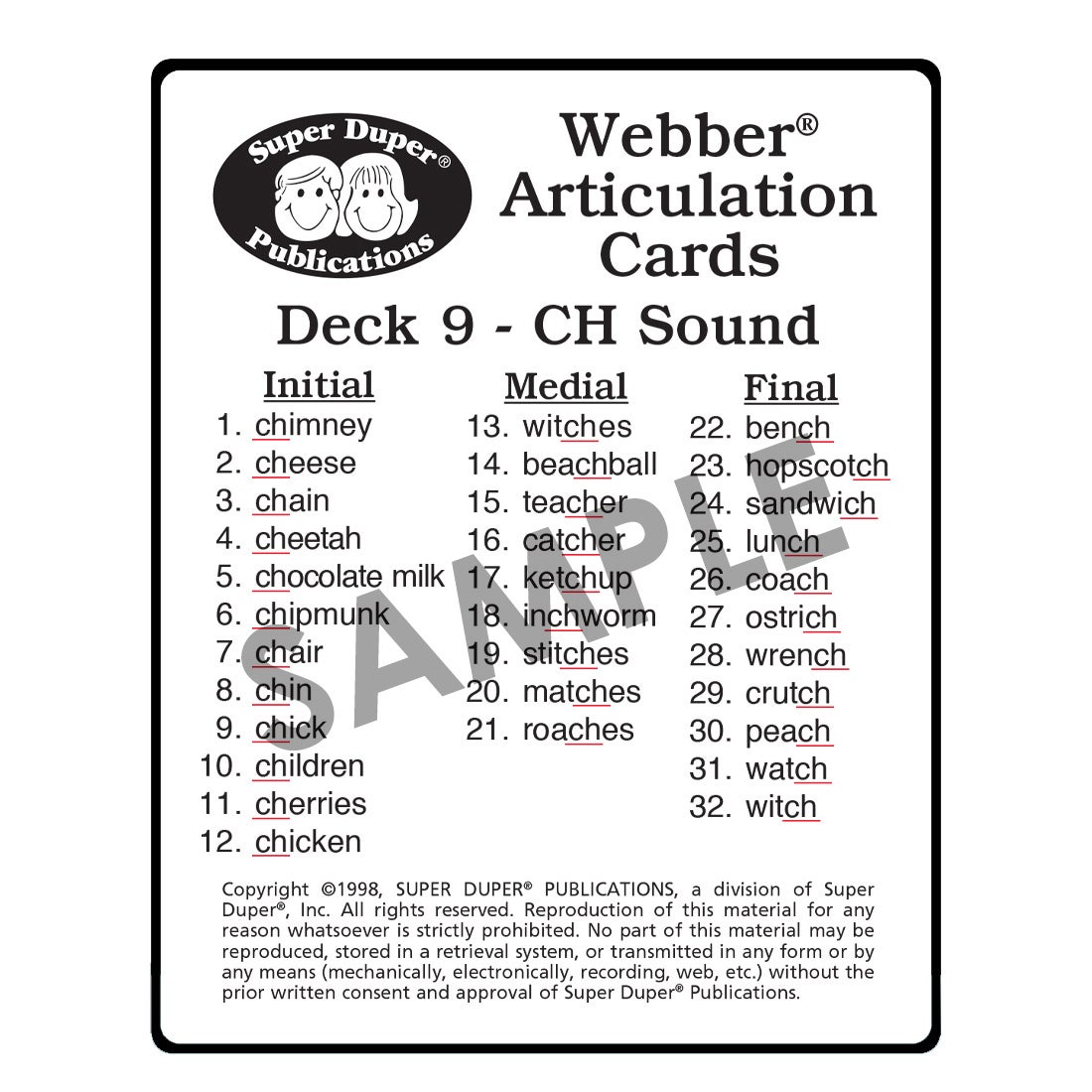Webber® Articulation Cards - CH