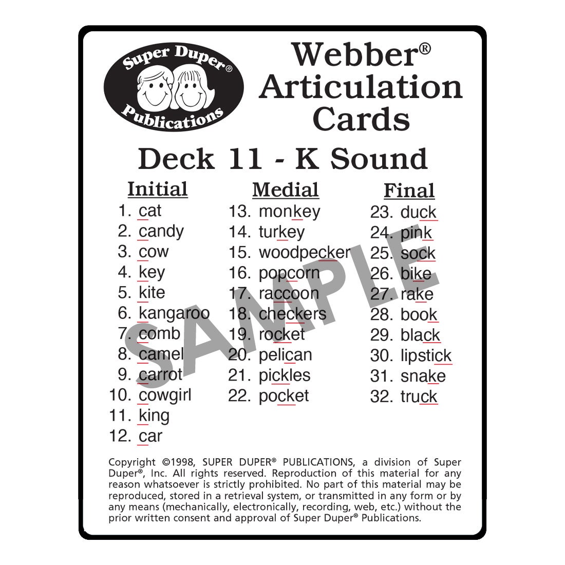 Webber® Articulation Cards - K