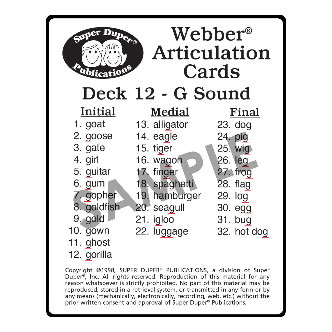 Webber® Articulation Cards - G