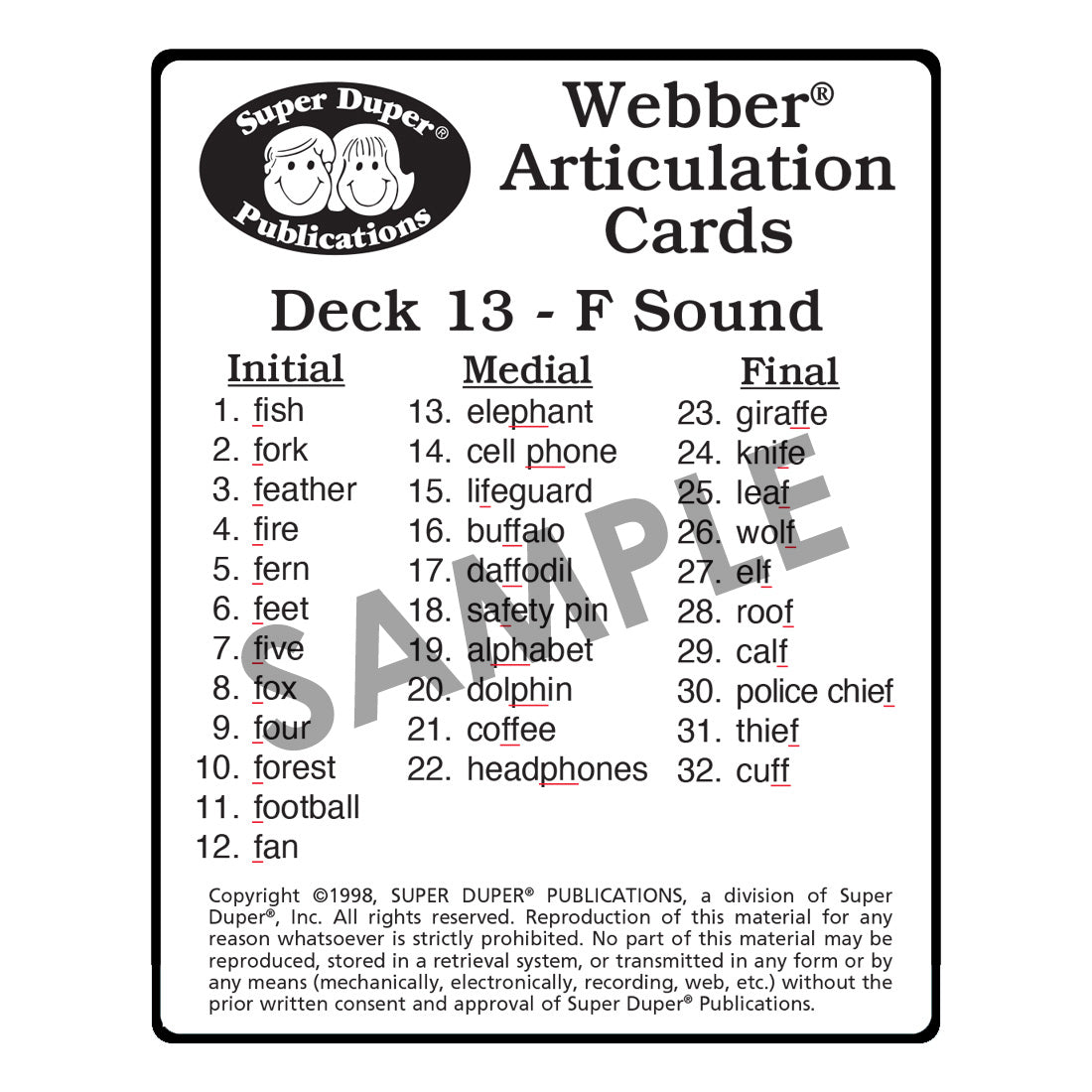 Webber® Articulation Cards - F