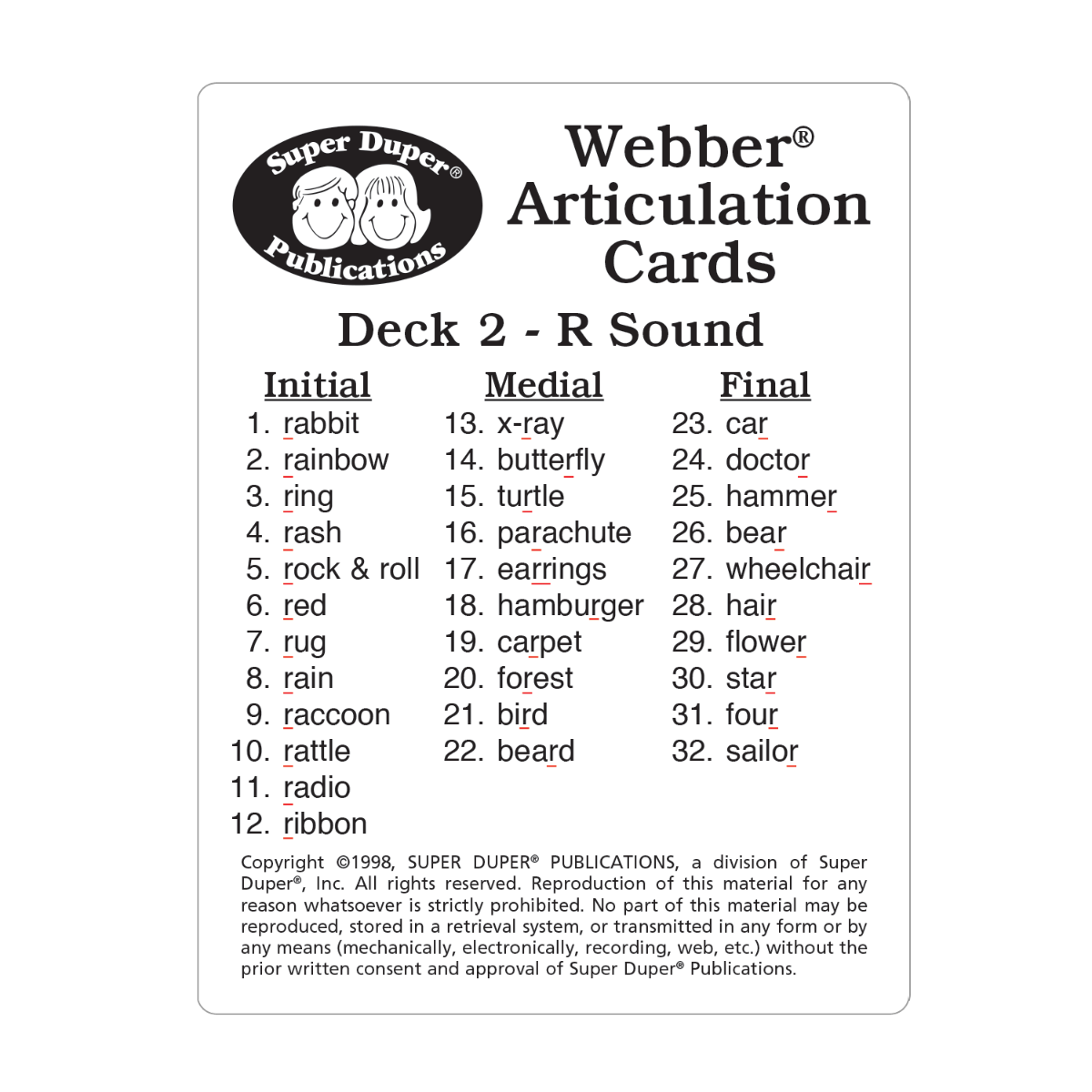 Webber® Articulation Cards Bundle I