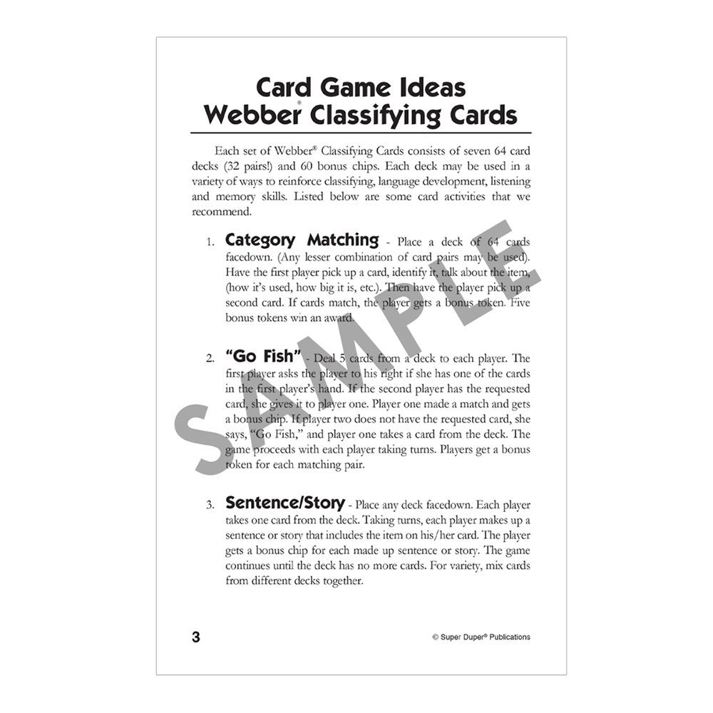 Webber® Classifying Cards (7 Deck Set)