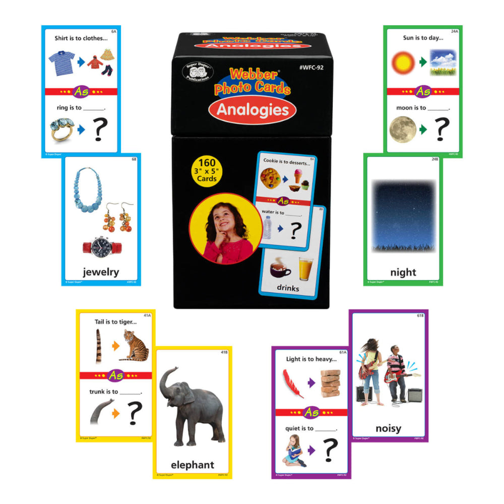 Webber® Photo Cards Analogies deck with sample analogy cards for vocabulary and reasoning practice