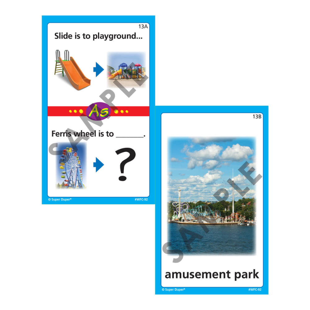 Webber® Analogies photo cards – playground slide to Ferris wheel analogy example
