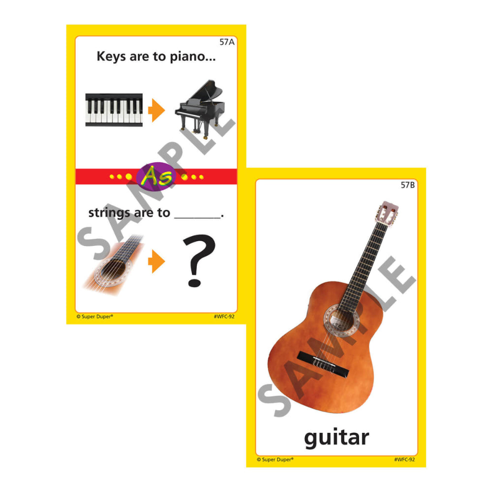 Webber® Analogies photo cards – piano keys and guitar strings analogy example