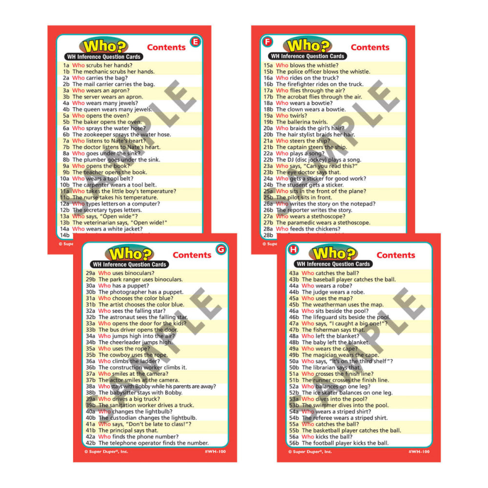 Ring Talkers® WH Inference Question Cards, instruction cards for Who deck