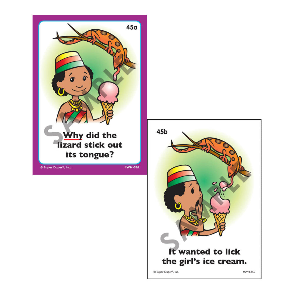 Ring Talkers® WH Inference Question Cards, sample cards Why deck lizard ice cream example