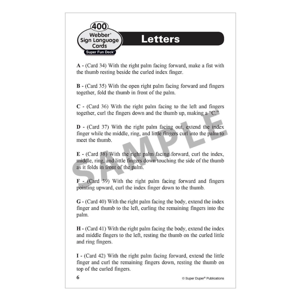 400 Webber Sign Language Cards