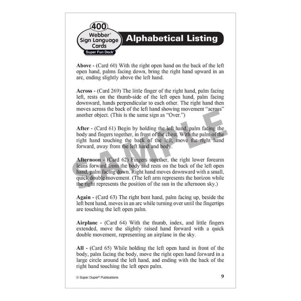 400 Webber Sign Language Cards