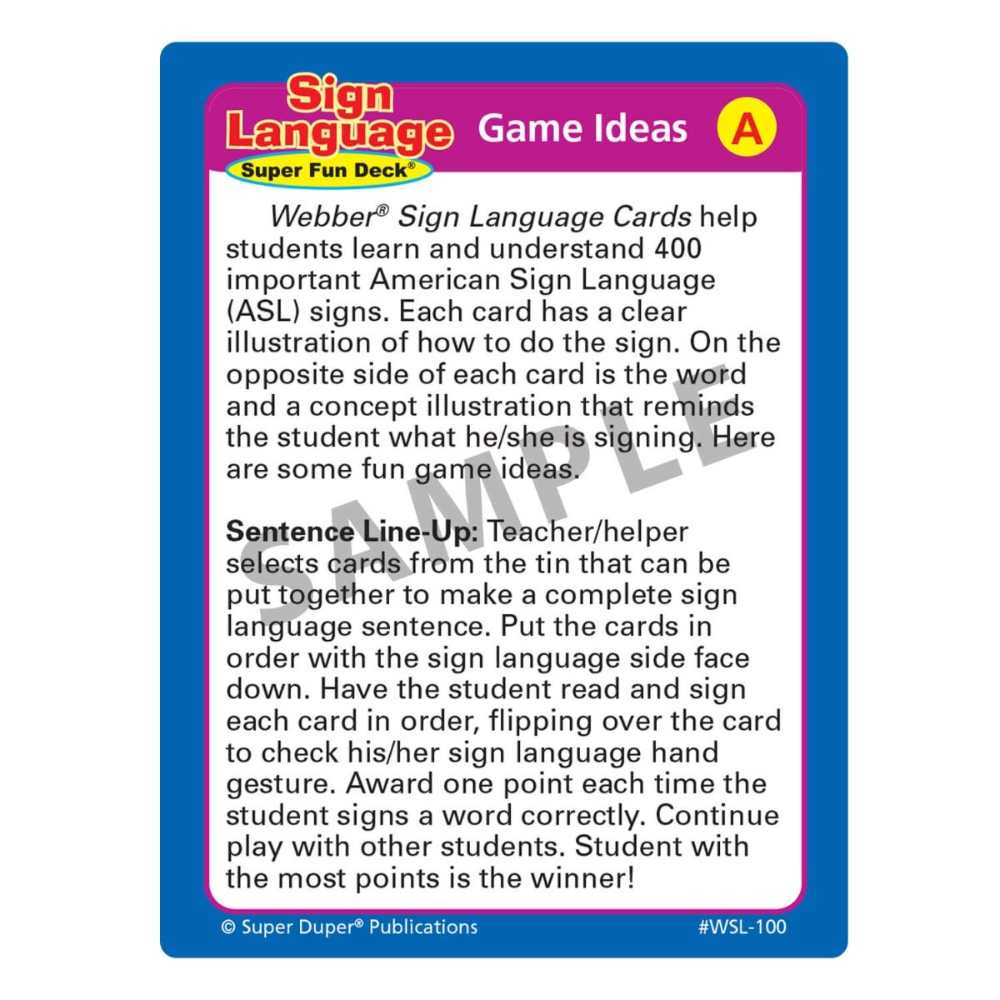 400 Webber Sign Language Cards