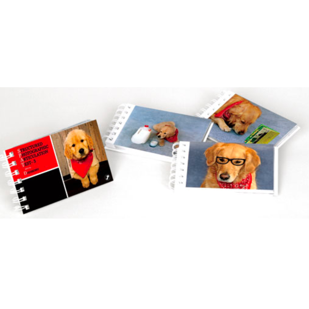 SPAT-D:3: The Structured Photographic Articulation Test Kit , photo books with pictures of a gold retrieve