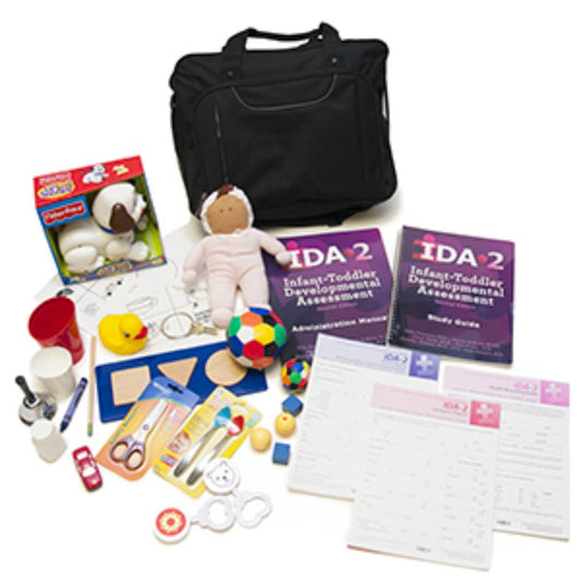 IDA-2: Infant-Toddler Developmental Assessment, Second Edition, Canada, identify children who are at developmentally at risk, kit with health records, study guide, forms, children's toys, and a black tote