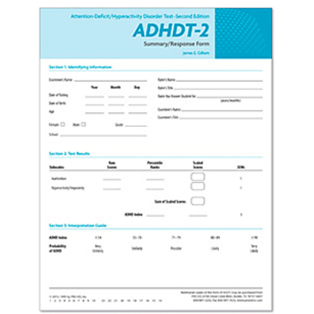 Attention-Deficit/Hyperactivity Disorder Test (ADHDT-2) Response Forms ...
